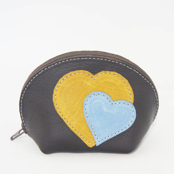 Monedero de piel corazón marrón