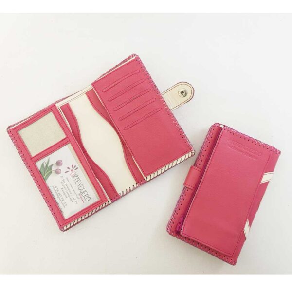 Cartera billetero de piel rosa