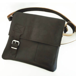 Bolso unisex de cuero marrón oscuro