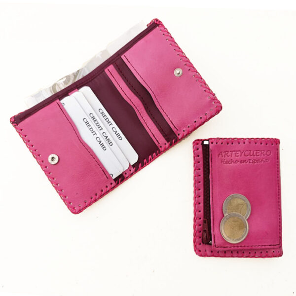 Cartera billetero de piel rosa