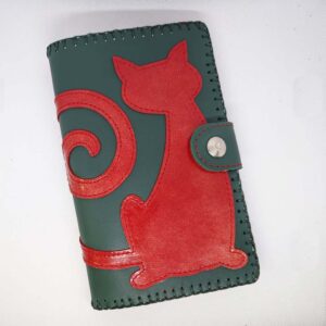 Cartera billetero de piel verde/rojo