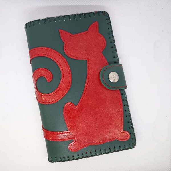 Cartera billetero de piel verde/rojo