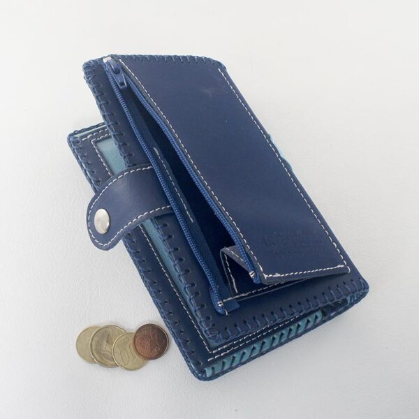 cartera billetera de piel azul