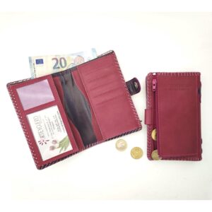 Cartera billetero con monedero de piel magenta