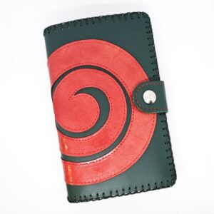 Cartera billetero de piel verde/rojo