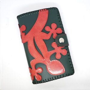 Cartera billetero de piel verde/rojo