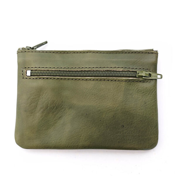 Monedero de tres cremalleras de piel verde