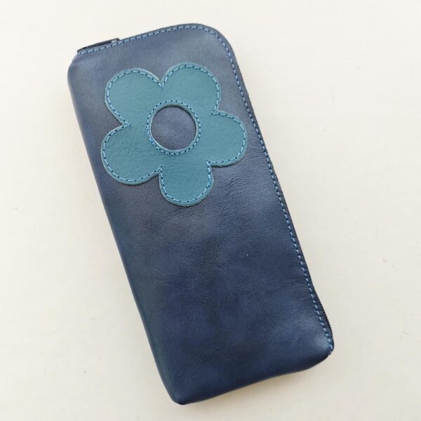 Funda de gafas de piel azul marino