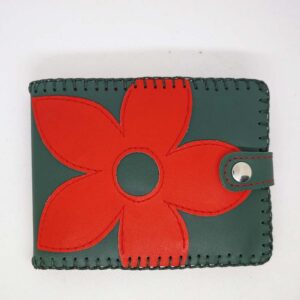 Cartera billetero de piel verde/rojo