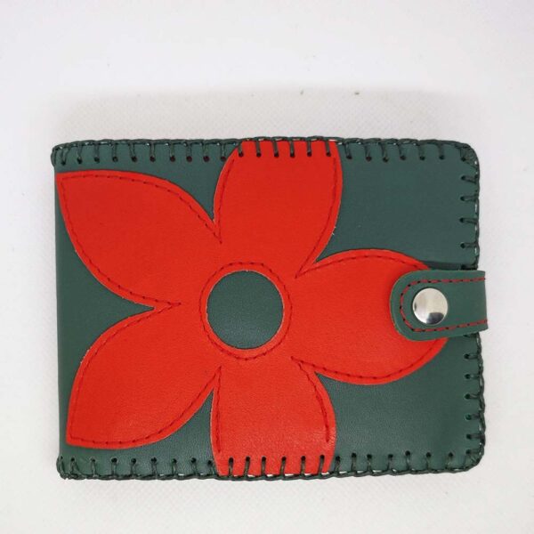 Cartera billetero de piel verde/rojo