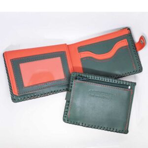 Cartera billetero de piel verde/rojo