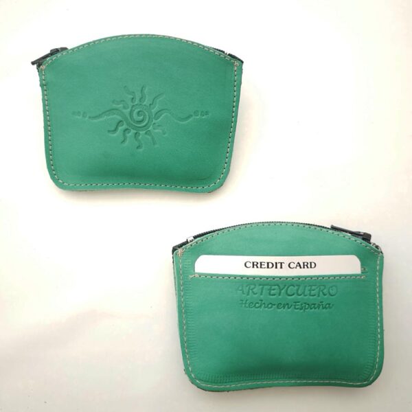 monedero de piel verde amanecer