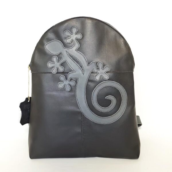 Mochila de piel gris oscuro