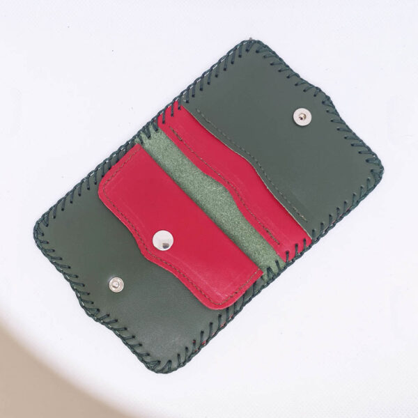 Cartera de piel verde-rojo