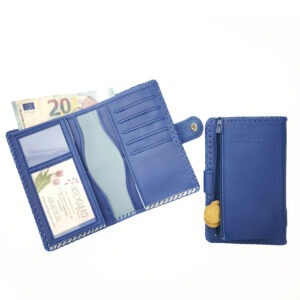 Cartera billetero con monedero de piel azul
