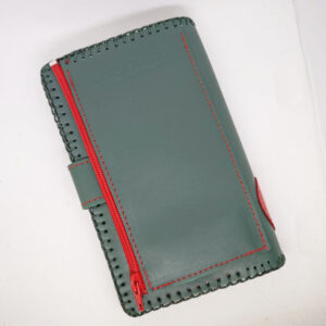 Cartera billetero de piel verde/rojo