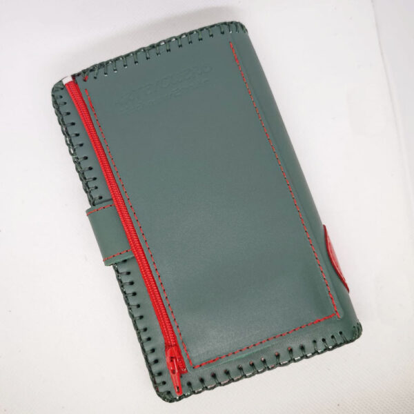 Cartera billetero de piel verde/rojo