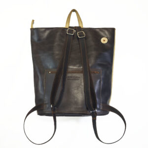 Mochila antirrobo de piel marrón/beige
