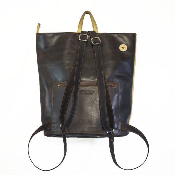 Tienda online de artículos hechos a mano en cuero y piel. Artesanos del cuero. Mochila bolso antirrobo de piel MVIMG 20260727 124502 Mochila antirrobo de piel marrón/beige