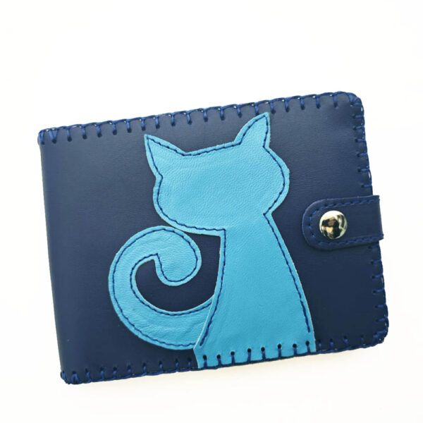 Tienda online de artículos hechos a mano en cuero y piel. Artesanos del cuero. Cartera billetera con monedero "Gatito" 2eddd Cartera billetero de piel azul