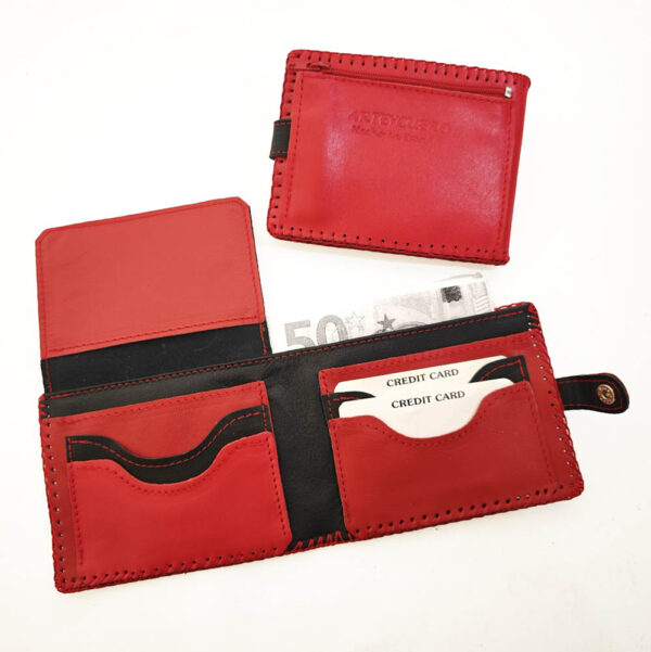 Tienda online de artículos hechos a mano en cuero y piel. Artesanos del cuero. Cartera billetera con monedero "Gatito" IMG 20260605 084356 Cartera billetera de piel roja