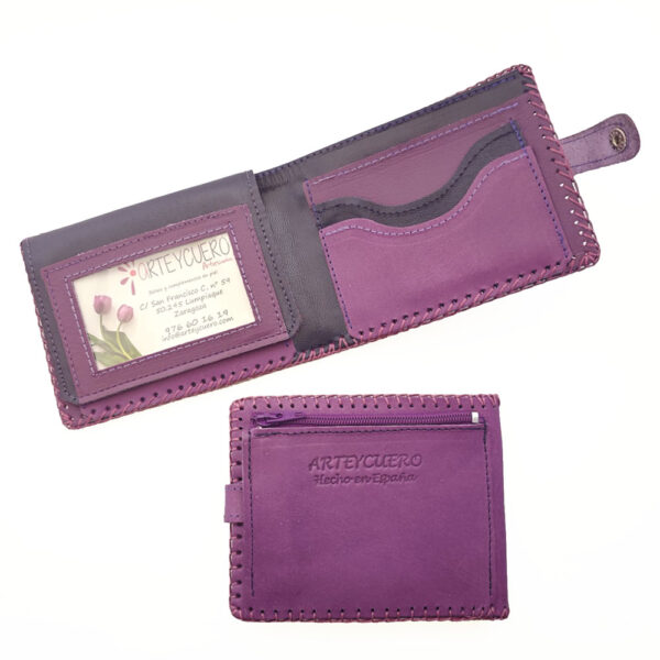 Tienda online de artículos hechos a mano en cuero y piel. Artesanos del cuero. Cartera billetera con monedero "Gatito" WhatsApp Image 2026 02 19 at 09.21.30 Cartera billetero de piel morado