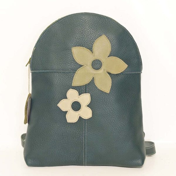 Mochila de piel verde botella