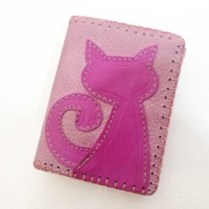 Cartera billetero de piel rosa con gatito