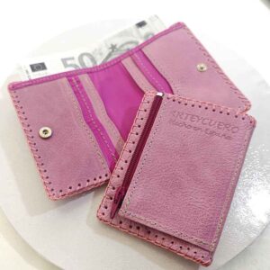 Cartera billetero de piel rosa con gatito