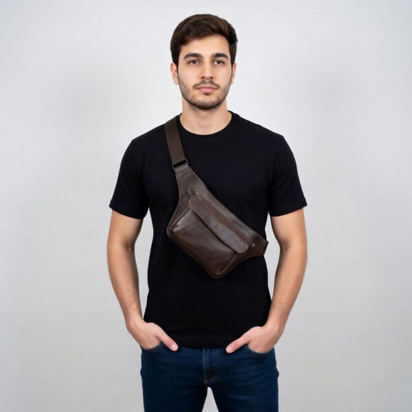 Tienda online de artículos hechos a mano en cuero y piel. Artesanos del cuero. Riñonera de cuero unisex BR image 2 Riñonera de piel