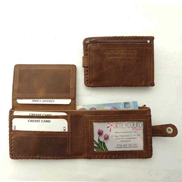 Cartera billetero de piel marrón tabaco