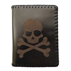 Cartera billetero negro de piel con calavera