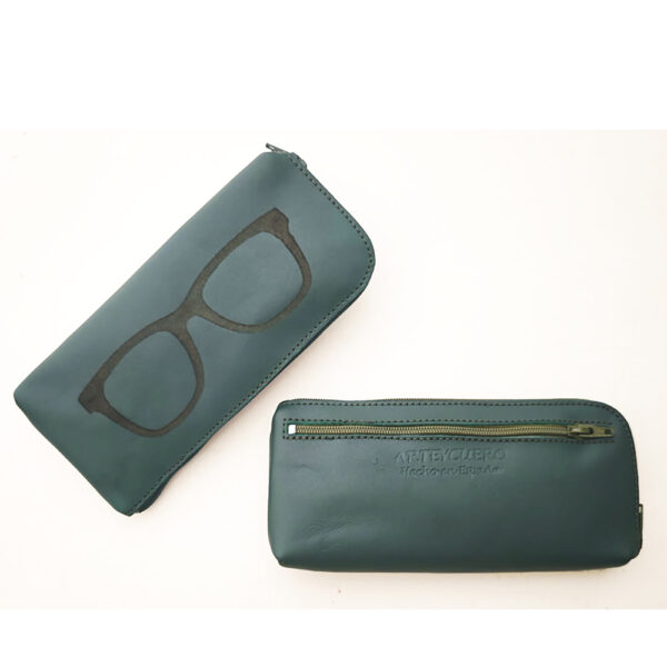 Funda de gafas de piel verde