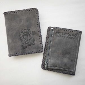 Cartera billetero de piel gris