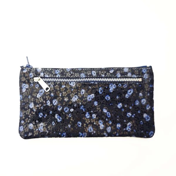 Monedero de piel flores azul