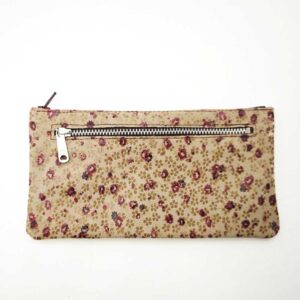 Monedero de piel flores beige
