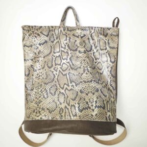 Mochila bolso antirrobo de piel, Snake marrón taupe
