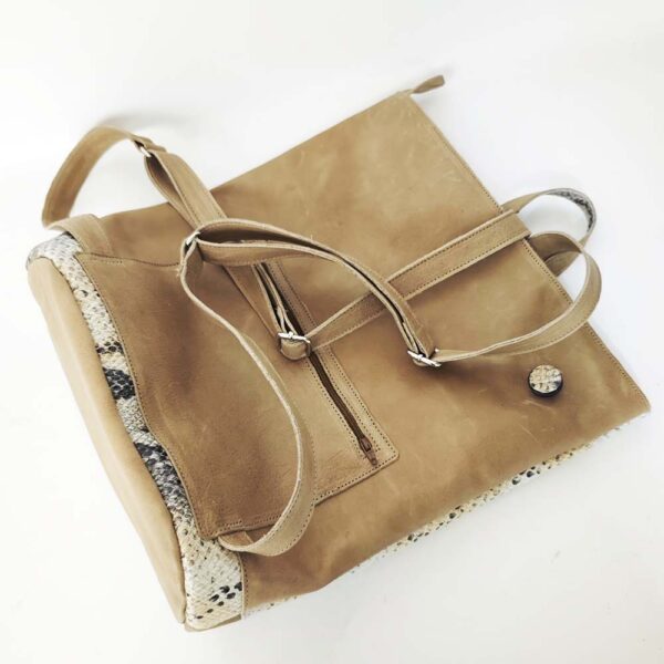 Mochila bolso antirrobo de piel, Snake camel