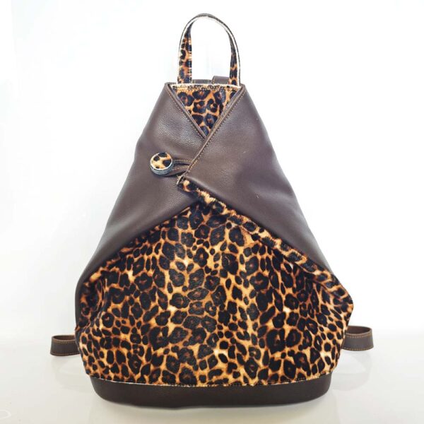 Mochila bolso antirrobo pelo print leopardo