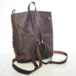 Mochila bolso antirrobo pelo print leopardo