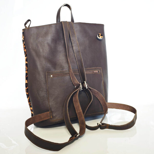 Mochila bolso antirrobo pelo print leopardo