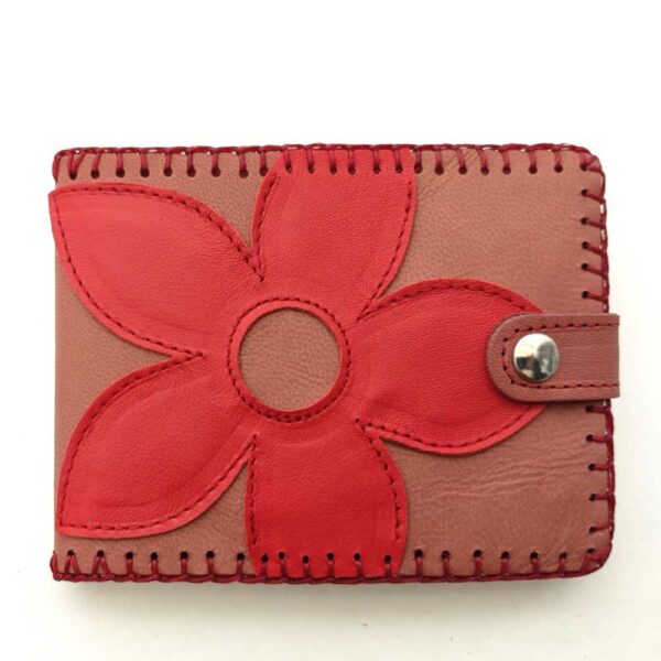 Billetero de piel Flor roja