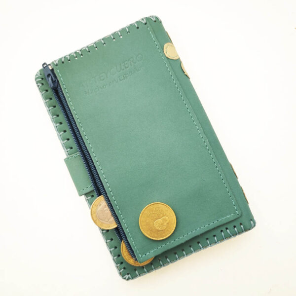 Cartera billetero de piel aguamarina