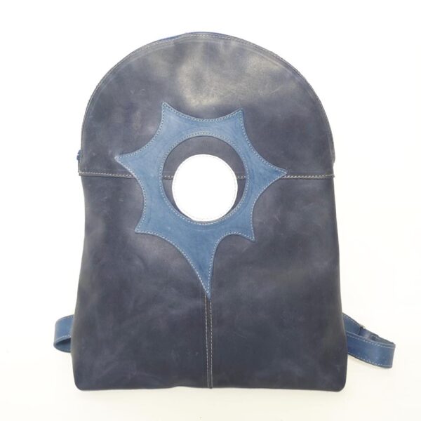 Tienda online de artículos hechos a mano en cuero y piel. Artesanos del cuero. Mochila pequeña de piel azul IMG 20250220 124640 1 Mochila azul de piel