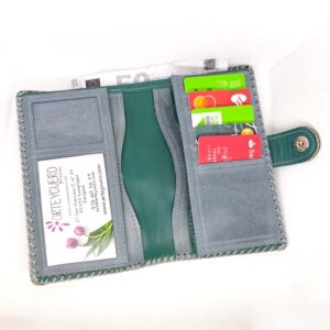 Billetero monedero de piel gris verde