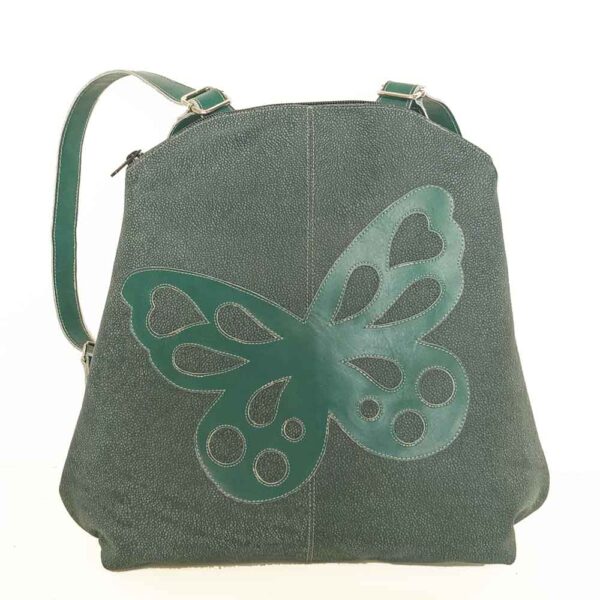 Mochila de piel verde botella