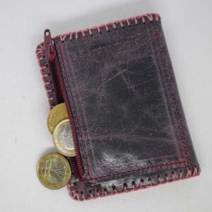 Cartera billetero de piel vino rosa