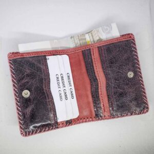 Cartera billetero de piel vino rosa