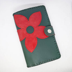 Cartera billetero de piel verde/rojo