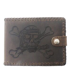 Billetero calavera de piel marrón